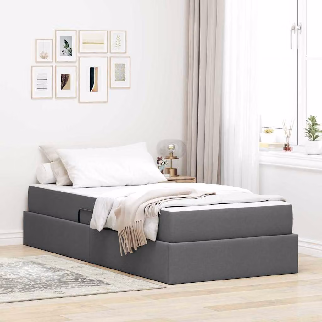 Letto con contenitore e materasso vidaXL moderno in tessuto Grigio e Nero L/P/H: 200 x 90 x 43,5 cm – 1
