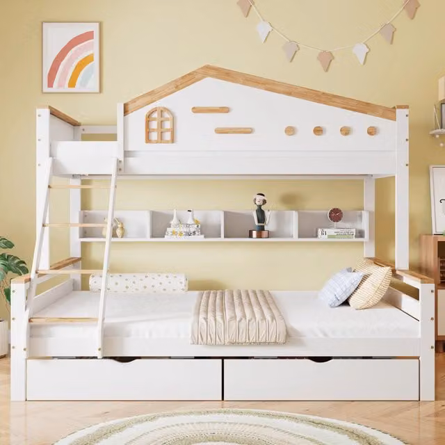 letto a castello legno massiccio e mdf bianco naturale 148.5 x 205 cm