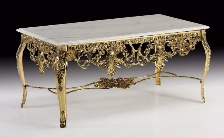 Casa Padrino tavolino barocco con piano in marmo oro/bianco 118 cm - Mobili da salotto barocchi