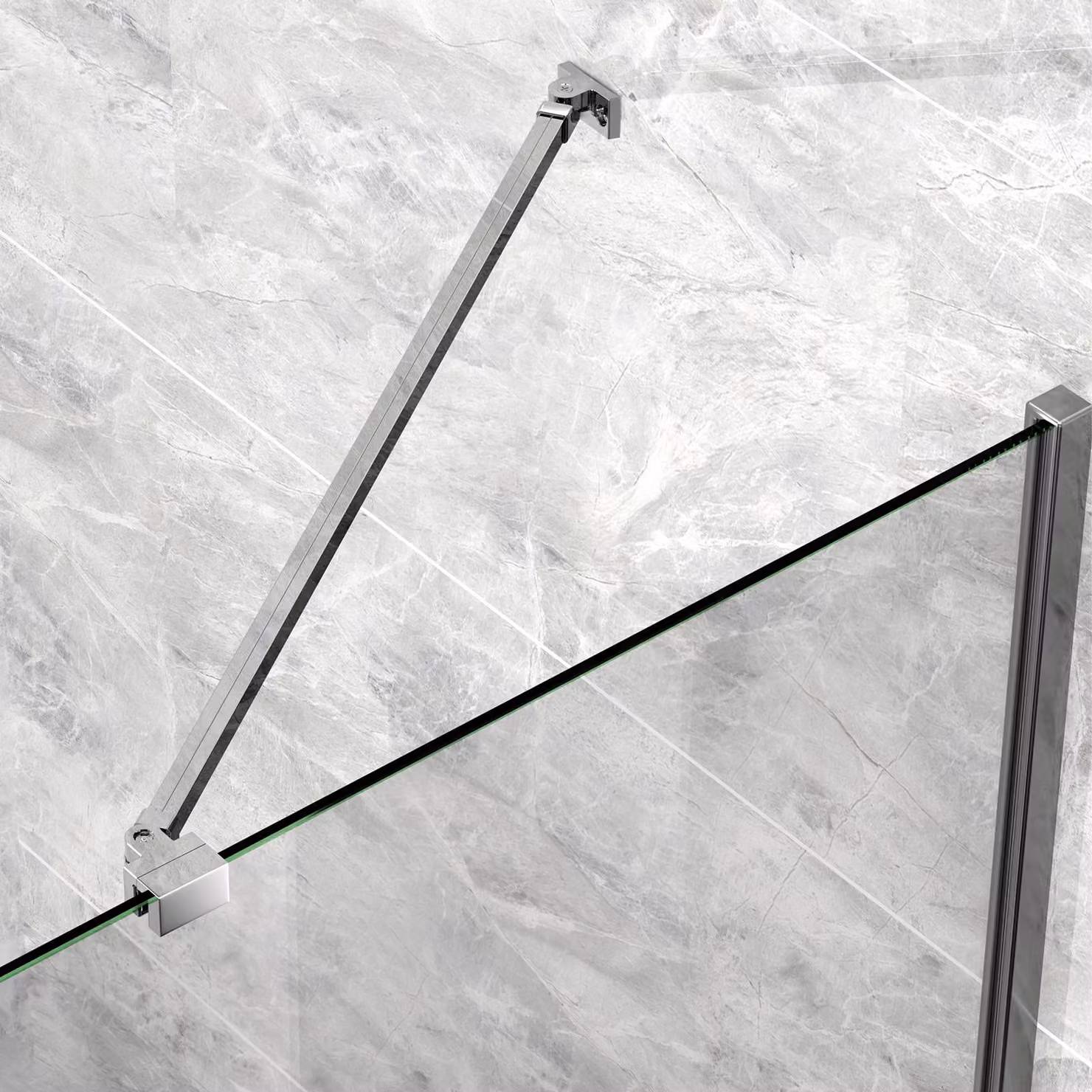 Barra stabilizzatrice per doccia 50 cm, supporto per parete doccia fissato nella parte superiore per vetro da 6-8 mm, barra di sostegno per parete doccia regolabile a 180°, lega di zinco, cromata