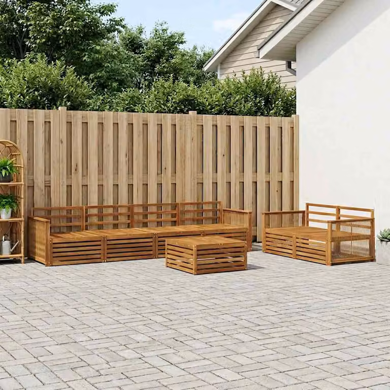 Set di divani da esterno vidaXL 7 pezzi in legno di acacia massello marrone con cuscini inclusi per giardino e terrazza