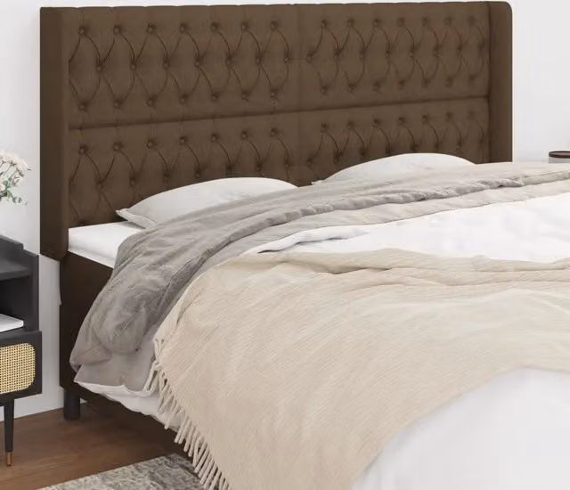 Testiera ad orecchio vidaXL in tessuto marrone scuro con struttura in legno di larice L: 203 cm, P: 16 cm, H: 118/128 cm – 1