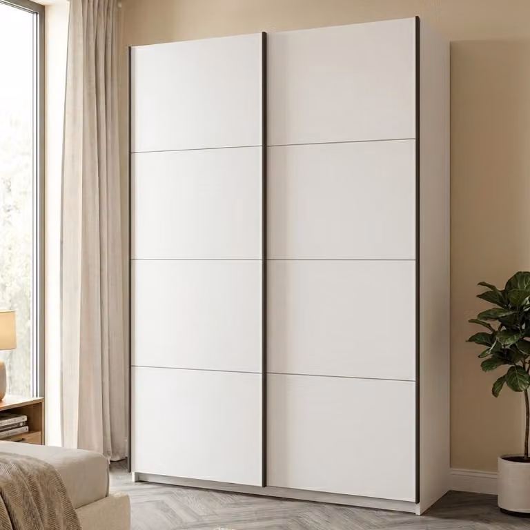 Dmora Guardaroba Grande Tredozio 146x218h cm Bianco Opaco, Appendiabiti 2 Ripiani