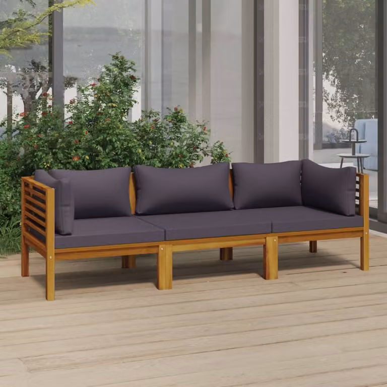 Maison Exclusive - Divano da giardino a tre posti con cuscini, in legno massello di acacia