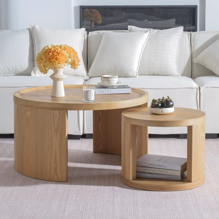 Set di tavolini da caffè rotondi, 2 pezzi, diametro 80/46 cm, colore naturale