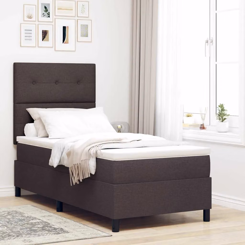 Letto a molle con testiera vidaXL in tessuto marrone, L 100 x P 200 cm