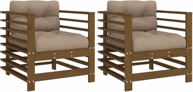 Sedie da Giardino con Cuscini 2 pz | Sedie da Esterno Ambra Legno Massello di Pino