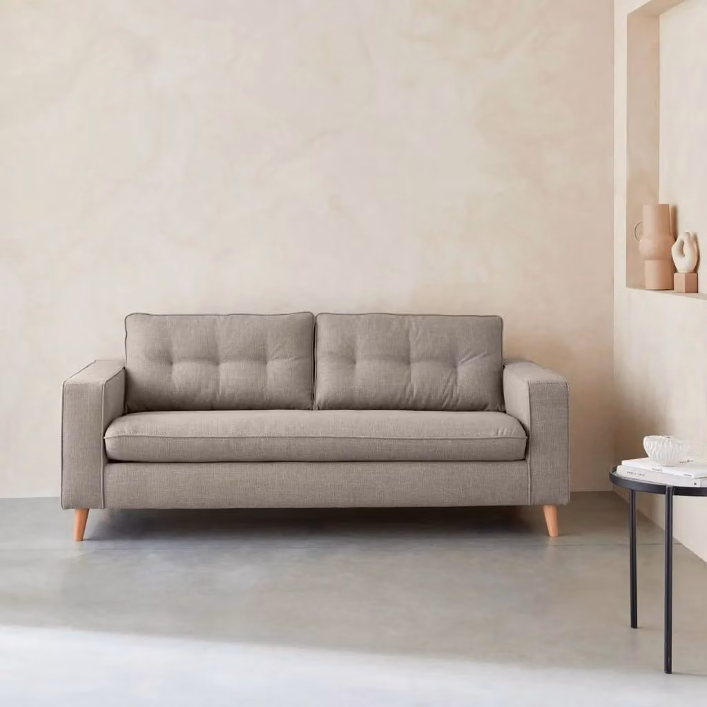 Divano letto convertibile Sweeek in tessuto beige con materasso e seduta elevabile per 3 persone – 2