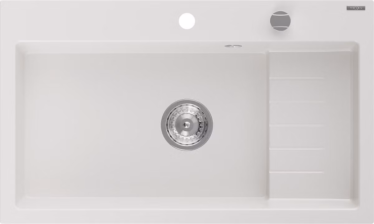 Mexen Omar lavello in granito 1-vasca 800 x 480 mm, bianco, sifone cromato - 6520801005-20