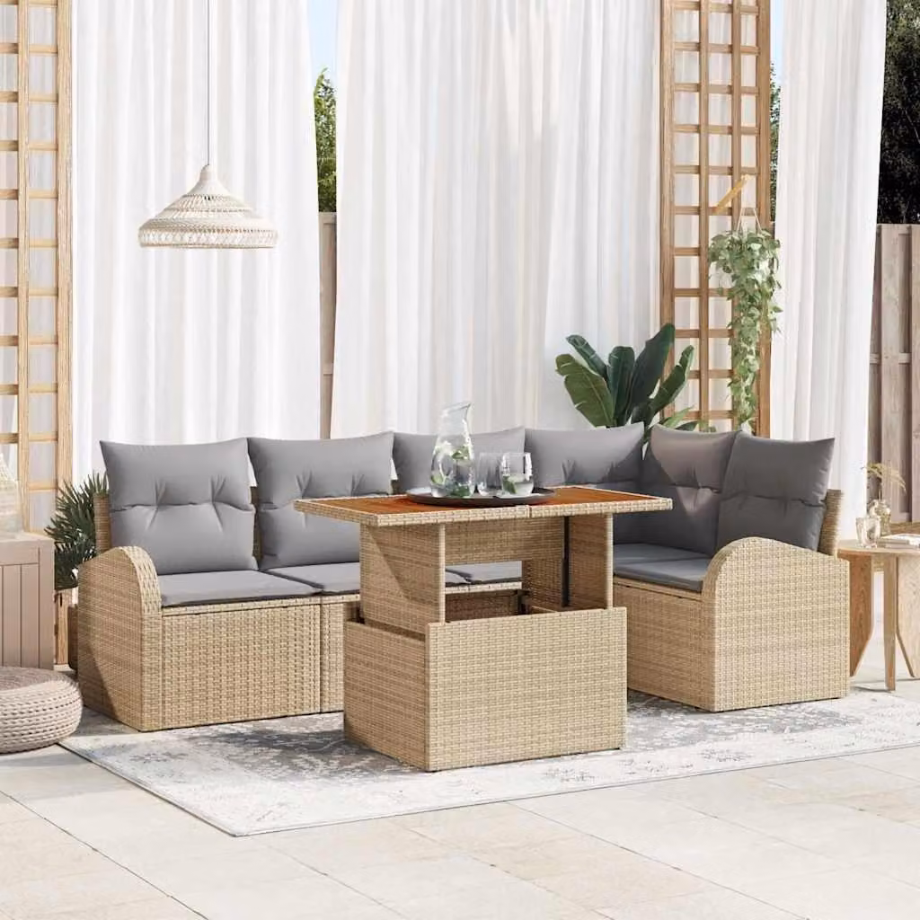 Maison Exclusive - Set da giardino composto da 6 pezzi, divano in rattan sintetico beige