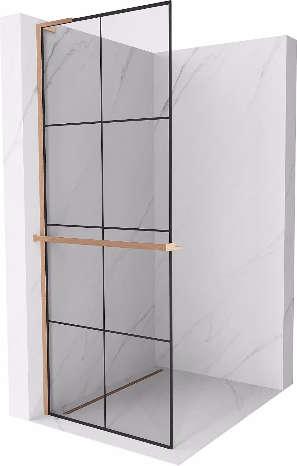 Mexen Kioto+ L pannello doccia con mensola Walk-in 80 x 200 cm, griglia nera, rame spazzolato - 800-080-123-65-77