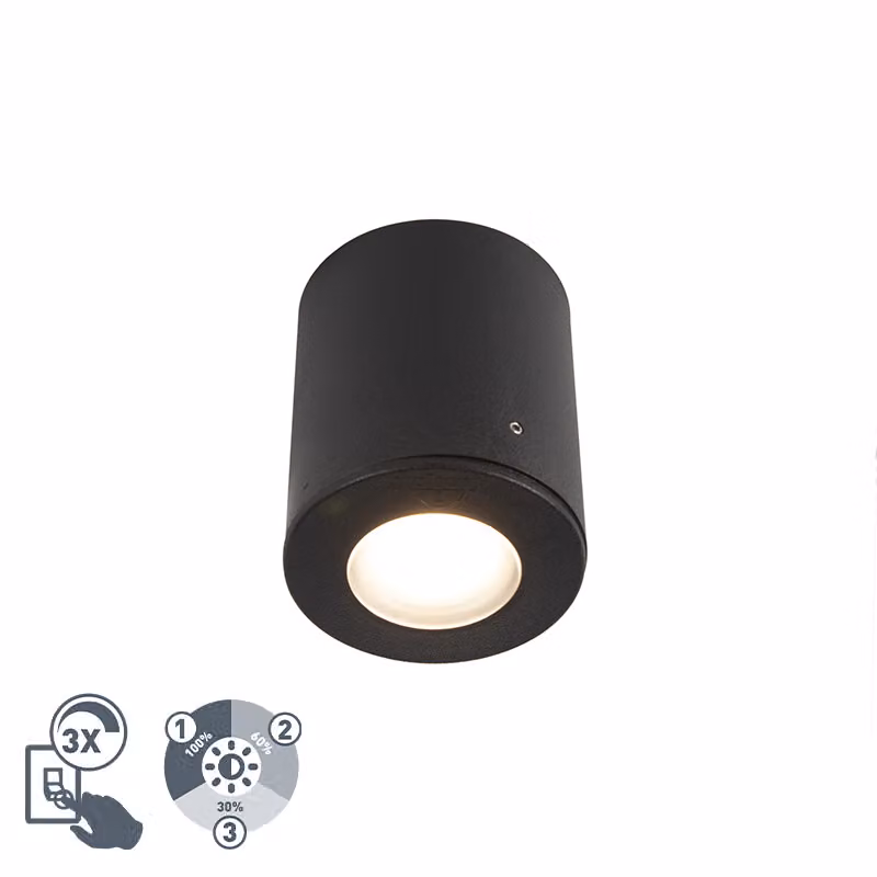 QAZQA - Faretto moderno da superficie I Faretto I Faretto da soffitto I Faretto da soffitto I Faretto da esterno I Faretto I Lampada I Nero luminoso IP55 incl. 1 x GU10 - Franca Dimmer I Dimmerabile I Luce da esterno