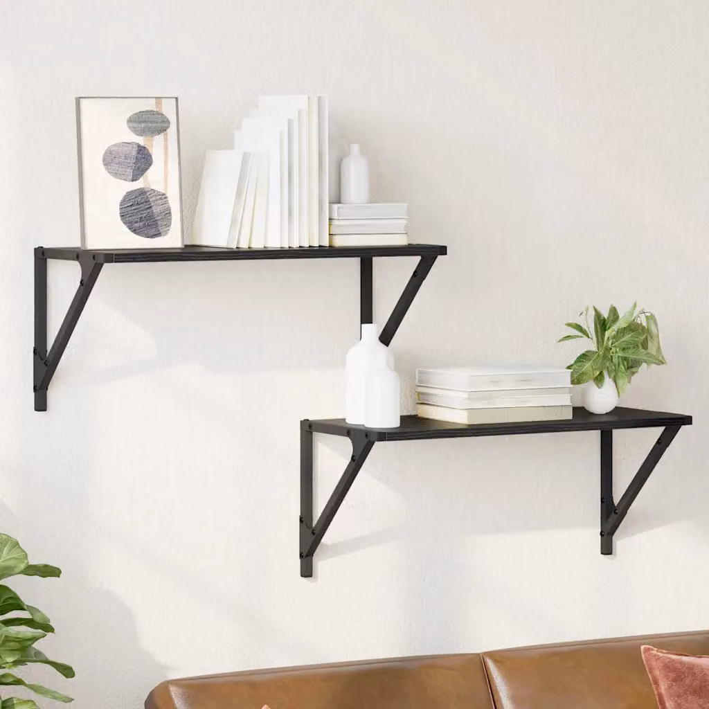 Set di 2 scaffali da parete vidaXL in stile minimalista, colore nero, L 60 x P 25 x H 25,5 cm