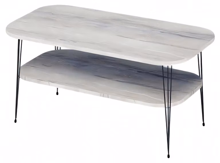 Moderner grauer Couchtisch aus Holz mit Edelstahl-Design