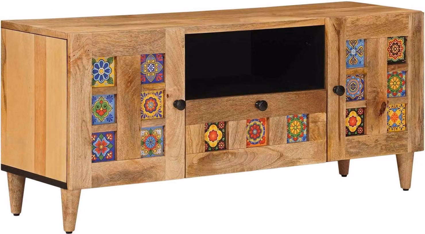 Mobile TV Naturale 105 x 33,5 x 46 cm Legno di mango massello