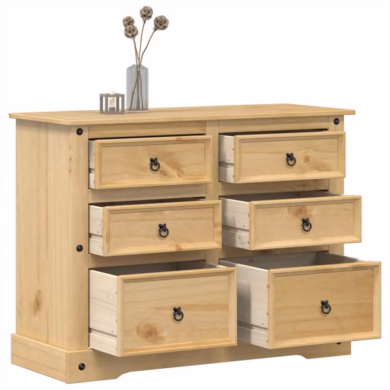 Cassettiera Corona vidaXL in legno massello di pino cerato, marrone/beige, L 112 x P 48 x H 91 cm