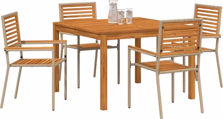 Set da Pranzo per Giardino 5 pcs Beige Legno di Acacia Massello