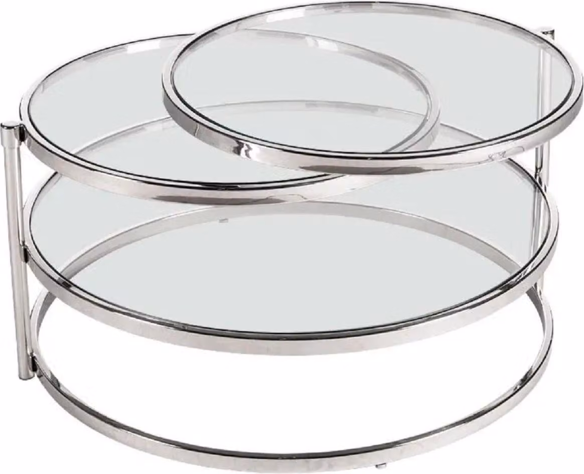 Tavolino Casa Padrino argento 84 x 80 x h. 45 cm - Tavolo da soggiorno in metallo con piano in vetro - Mobili Soggiorno - Mobili Lusso