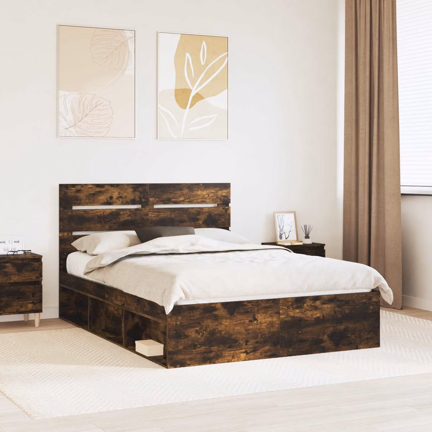 Struttura del letto vidaXL in pino massello color rovere fumé, L 150 x P 200 cm