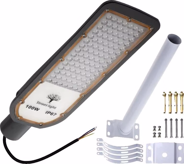 Lampione stradale a LED, impermeabile, elevata potenza luminosa, 100 W + accessori di installazione
