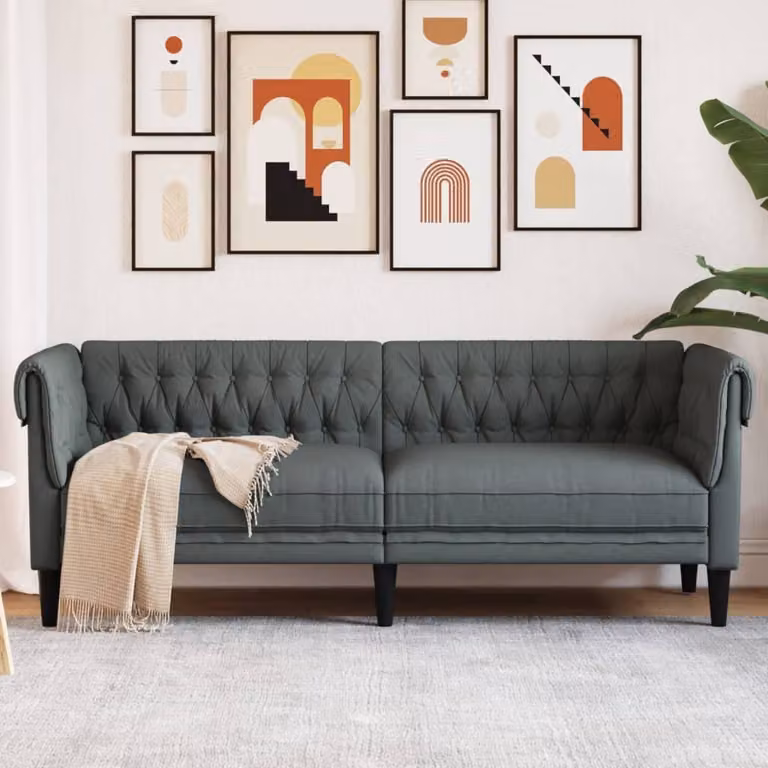 Maison Exclusive - Divano Chesterfield a 3 posti, colore grigio scuro, rivestito in tessuto