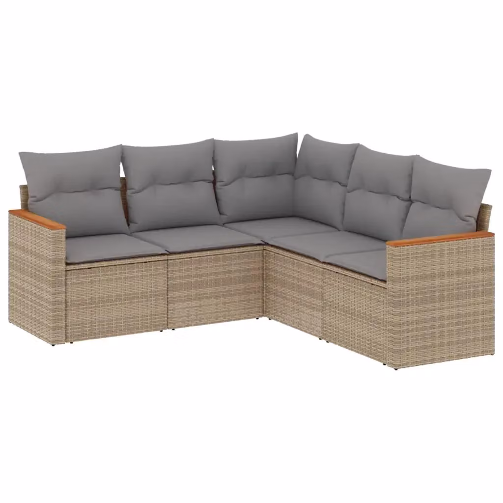 Set Divano da Giardino a L vidaXL 5 pz con Cuscini Beige e Grigio in Polyrattan e Acciaio – 2