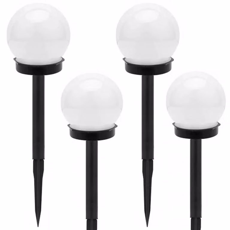 Verk 12285 Lampada solare da giardino a sfera bianca, 10 cm, IP65, 4 pz