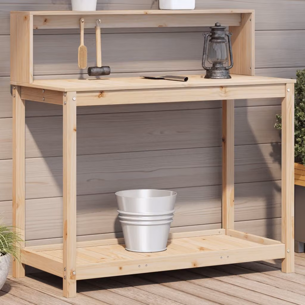 vidaXL Tavolo da Giardino in Legno di Pino Massello con Ripiani, Stile Rustico, Marrone/Beige, L 108 cm x P 50 cm x H 109,5 cm