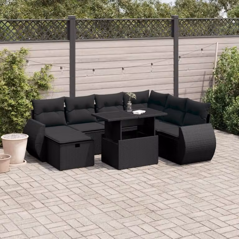 Maison Exclusive - Set da giardino 8 pezzi con cuscini in polyrattan nero