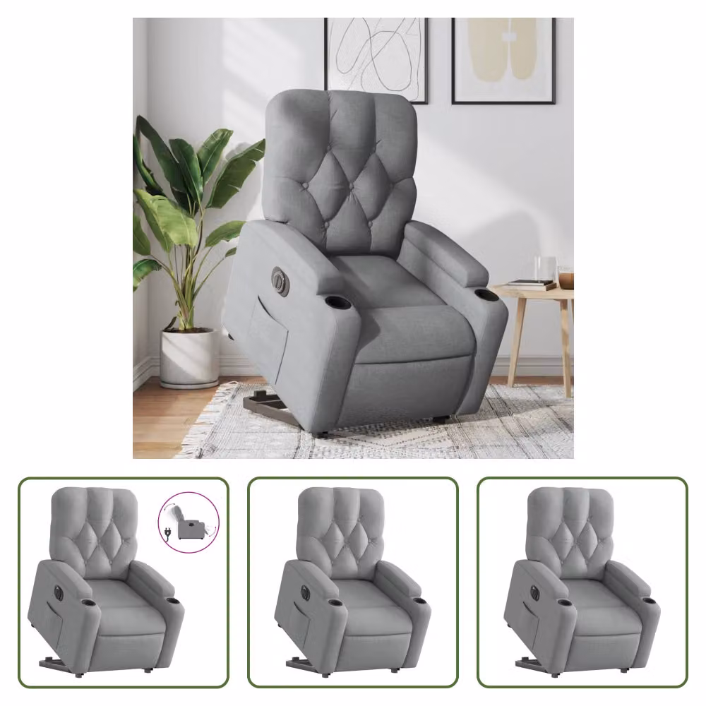 The Living Store Poltrona relax con supporto elettrico in tessuto grigio chiaro