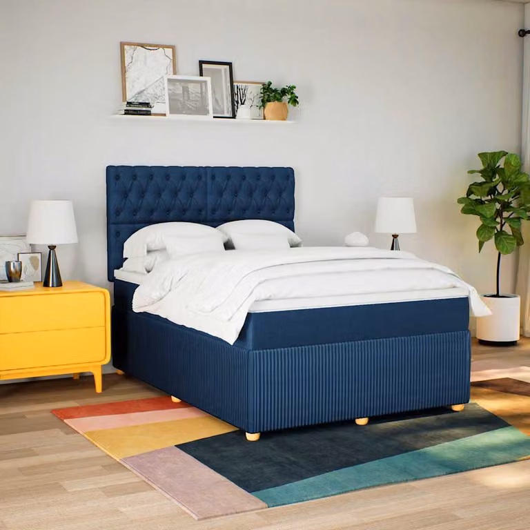 vidaXL Letto Ibrido con Materasso Blu e Bianco in Tessuto L/P/H: 200 x 160 x 150,5 cm