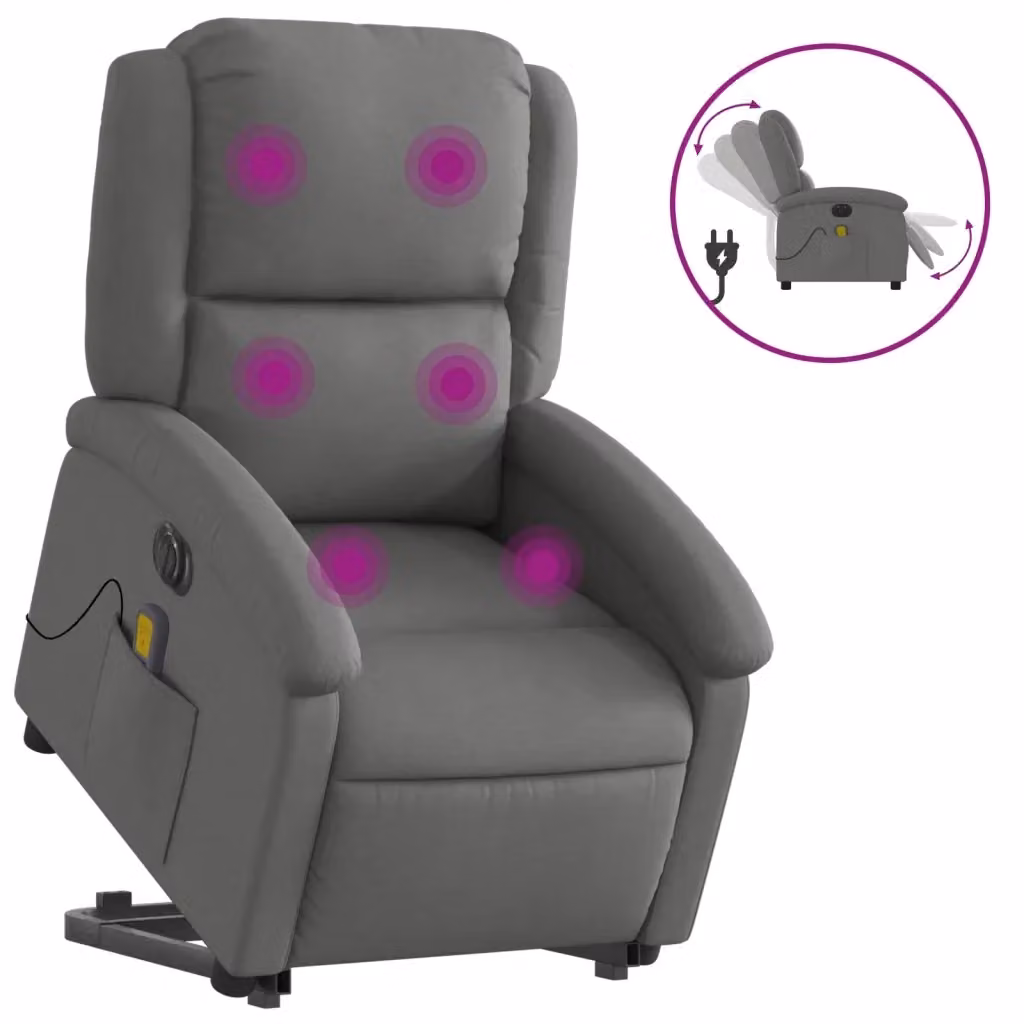 Poltrona Alzapersona Elettrica con Massaggio vidaXL Grigia in Tessuto per Senior – 2
