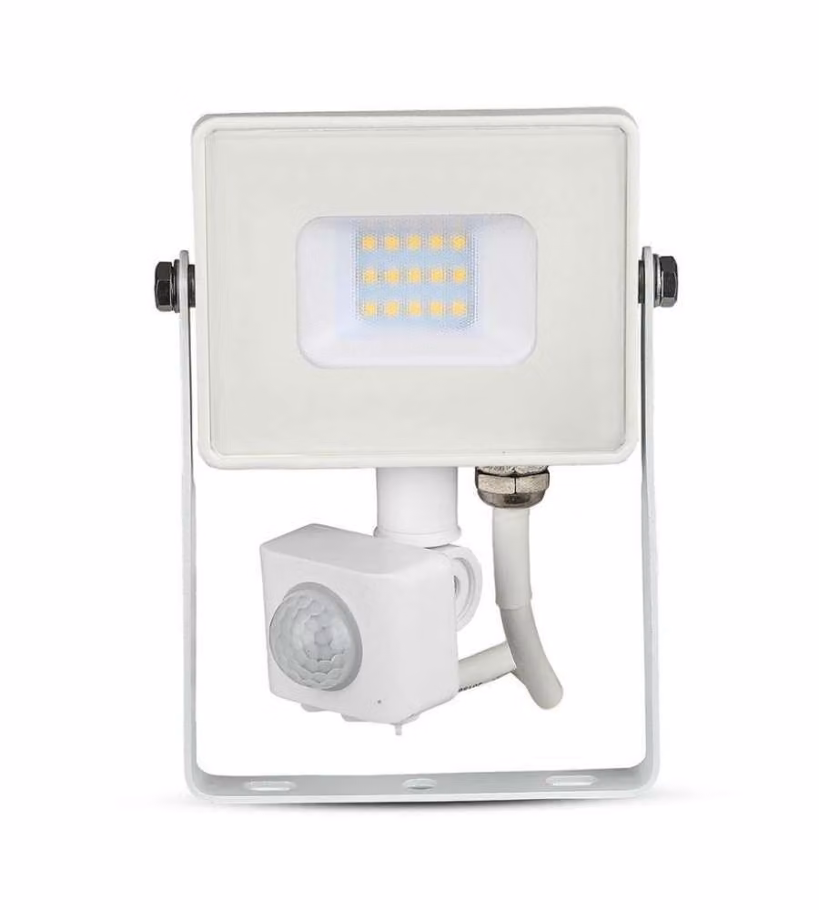 Faro LED V-TAC da 10W con Chip Samsung, Sensore di Movimento e Crepuscolare, Colore Bianco, Luce Bianco Caldo 3000K, Grado di Protezione IP65