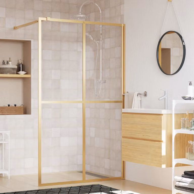 Parete per doccia walk-in vidaXL in vetro trasparente ESG con finitura oro L: 140 cm, H: 195 cm