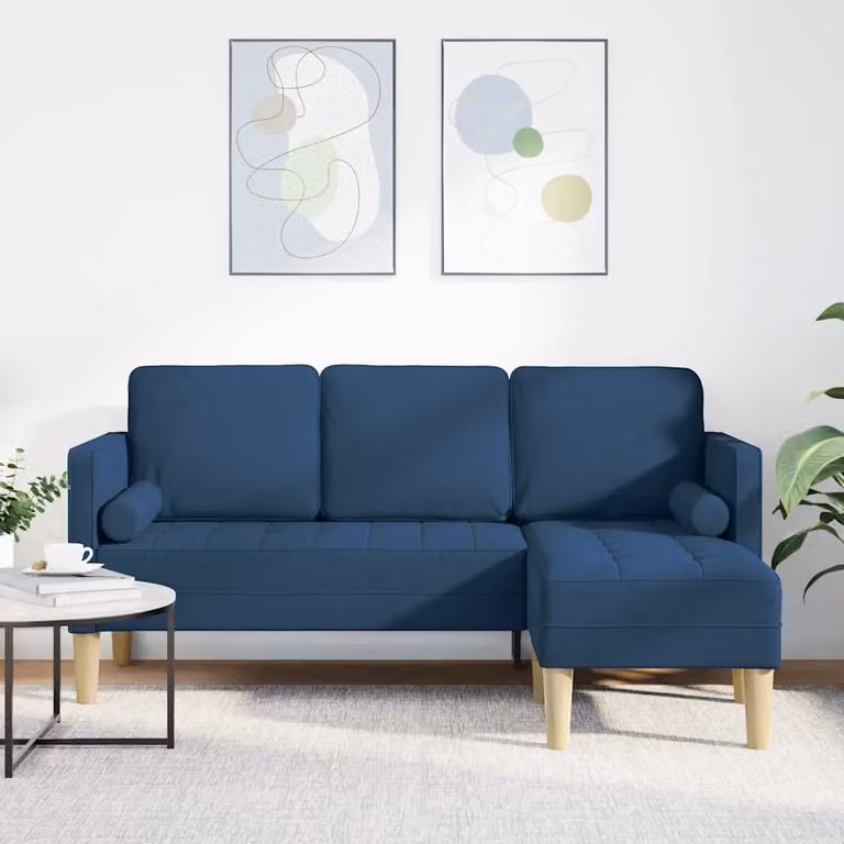 vidaXL Divano ad angolo moderno in tessuto blu con cuscini, reversibile e imbottito, L/P/H: 173 x 131 x 67 cm