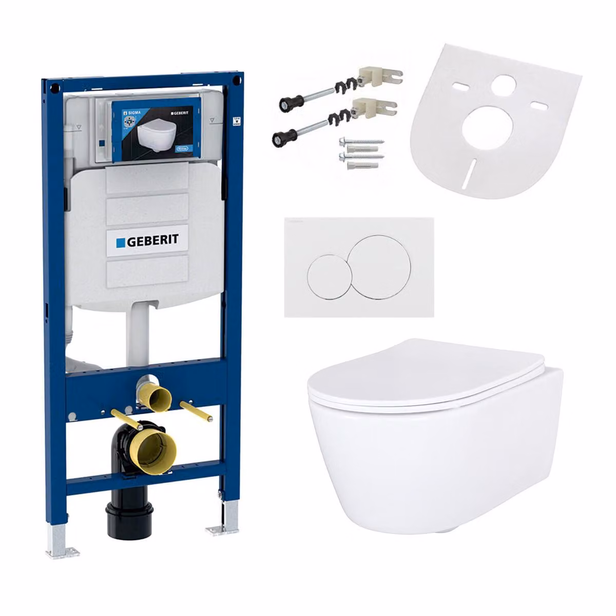 WC sospeso senza bordo di scarico con sedile con chiusura ammortizzata, compatibile con l'elemento pre-parete Geberit