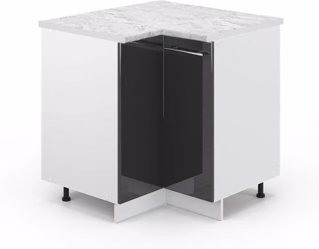 Mobile ad angolo cucina Fame-Line Antracite lucido/Bianco 80.5 cm, PL Marmo Vicco