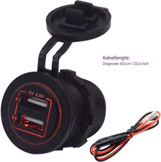 Caricabatterie USB per auto - 4,8A - Ricarica rapida - Adatto per auto, imbarcazioni e ATV