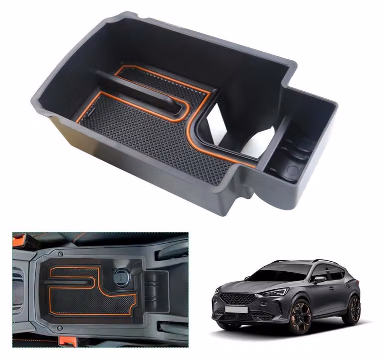 Contenitore portaoggetti per console centrale, compatibile con Cupra Formentor, Seat Leon MK4 ST FR, dal 2020 al 2026, colore arancione