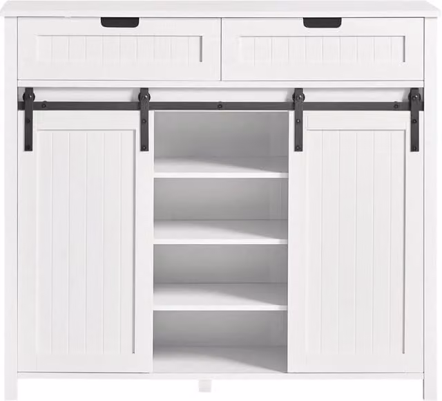 Credenza buffet SoBuy con ante scorrevoli e cassettiera, mobile da cucina moderno bianco, L 104 cm x P 35 cm x H 93 cm – 1