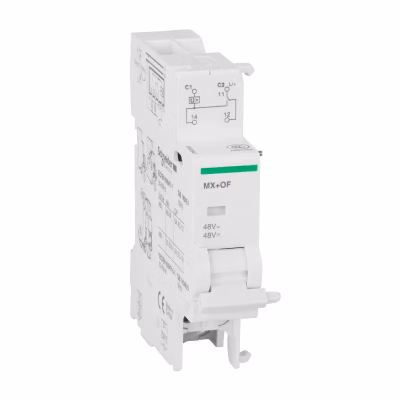 Schneider Electric: relè di corrente di lavoro MX+contatto ausiliario OF, 48 V CA/CC A9N26947