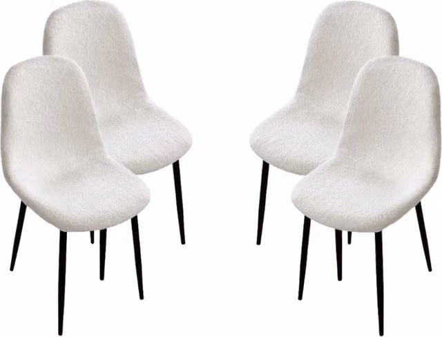 Set di 4 sedie imbottite Maury's in tessuto Teddy bianco con gambe nere L/P/H: 44 x 48 x 88 cm