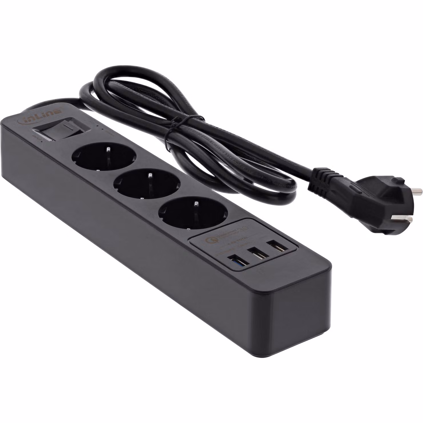 Presa multipla InLine - AC 220-250 V - 4000 Watt - Connessioni di uscita: 3 (3 x USB tipo A, 3 x alimentazione tipo F)