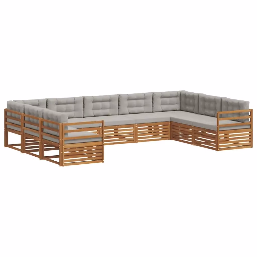Set di divani da esterno a L vidaXL in legno di acacia con cuscini grigi, 9 pezzi – 2