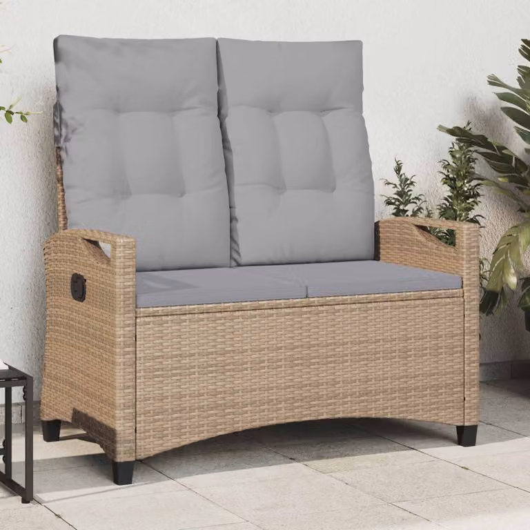 Panchina da giardino moderna vidaXL in rattan e metallo con braccioli, Beige e Grigio, L 105 x P 60 x H 112 cm