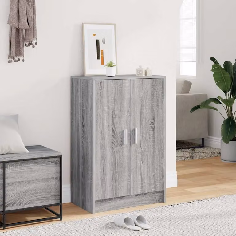 Armadio porta scarpe moderno vidaXL in legno MDF grigio e argento, sospeso, L: 60 cm, P: 35 cm, H: 92 cm