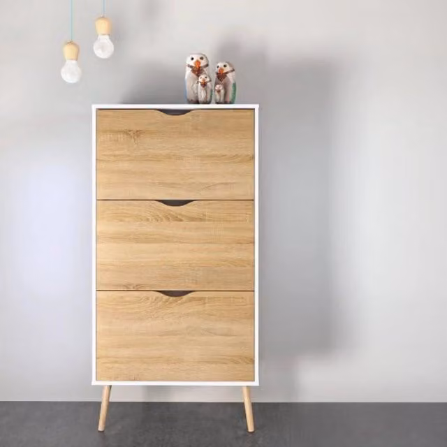 Scarpiera Arnoldo, Mobile portascarpe, Armadio da ingresso multiuso, Mobiletto per calzature, 70x24 h139 cm, Bianco e Quercia