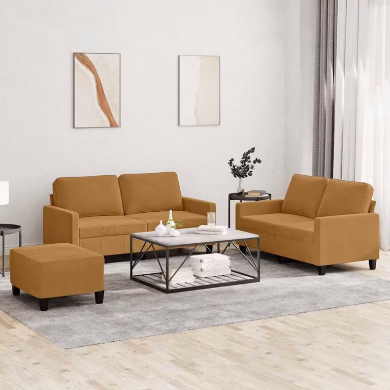 Set di divani 3 pezzi vidaXL in velluto marrone con cuscini per soggiorno moderno