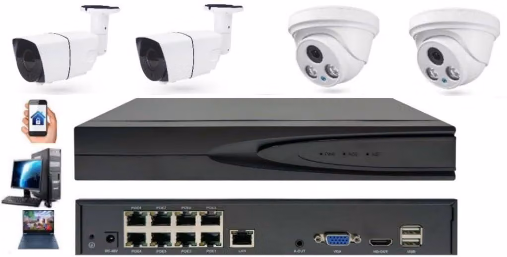 Sistema di telecamere di sicurezza composto da 4 telecamere IP da 3.0MP - risoluzione 1296p Full HD - visione notturna - resistente agli agenti atmosferici