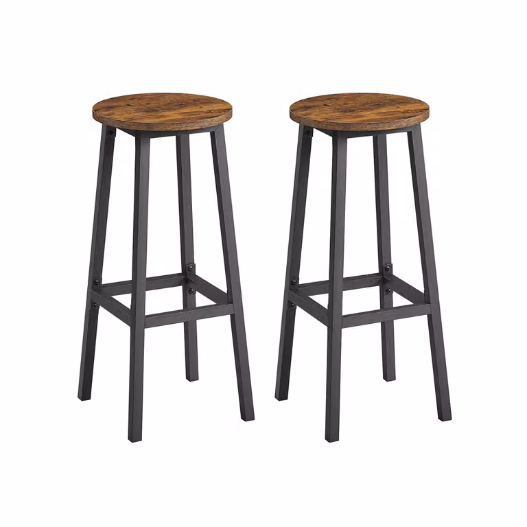 Set di sgabelli da bar in metallo per cucina e soggiorno, Marrone Vintage + Nero
